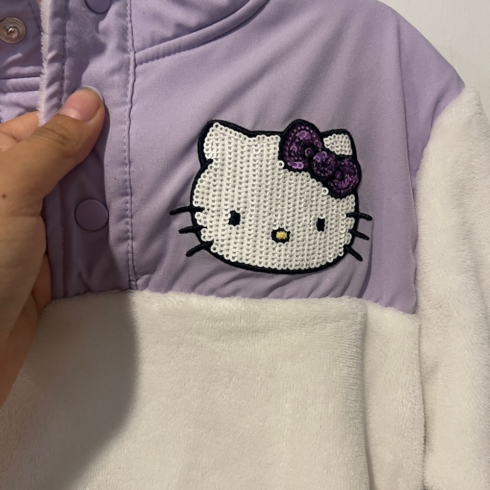 Hello Kitty Lavender and White Plush Jacket with Sequin Patch